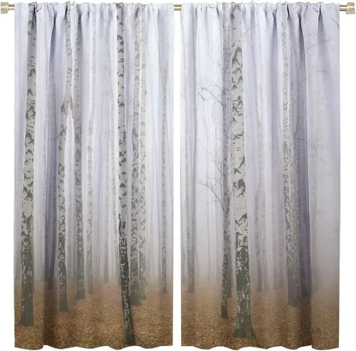 Cortinas de abedul para sala de estar, niebla matutina en otoño, decoración del hogar, 42 x 45 pulgadas de largo