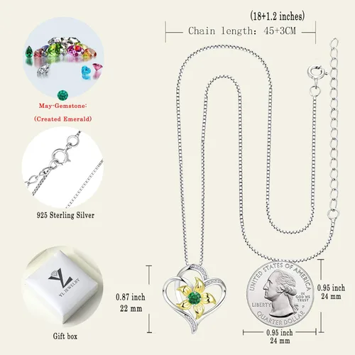 Vista 6 de YL Collar de corazón para mujer, plata esterlina, flor de lirio, colgante de amor, piedras preciosas