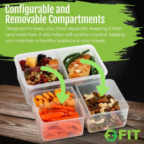 Vista 4 de Caja Bento para Niños y Adultos - Contenedores de Lonchera Reutilizables para Preparación de Comidas - Contenedor de Caja de Snacks de 3
