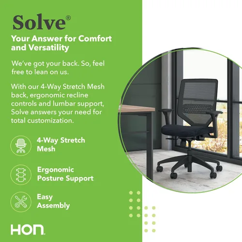Vista 3 de HON Solve - Silla de oficina ergonómica, soporte de malla con respaldo de malla, soporte lumbar ajustable, brazos ajustables en altura, marco
