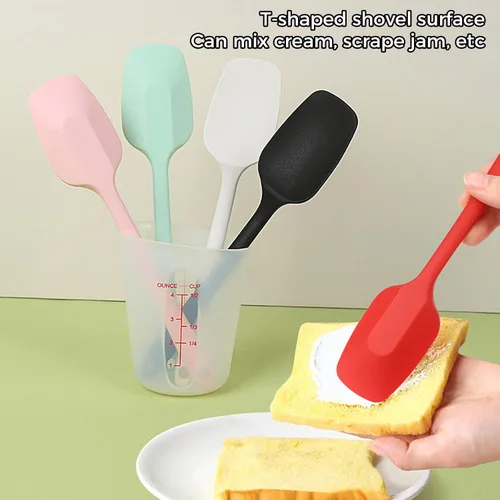 Vista 4 de Juego de 4 espátulas de silicona para cucharas resistentes al calor, de grado alimenticio, flexible, para hornear, cocinar y mezclar, utensilios