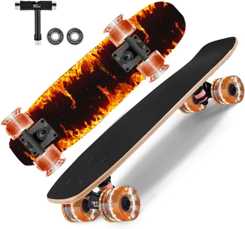 Vista 13 de Patinetas con ruedas brillantes y coloridas para principiantes, niños, adolescentes, adultos, tablas estándar completas de 9 capas de arce