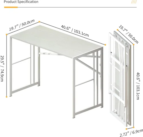 Vista 86 de Escritorio plegable de 47 pulgadas, no requiere montaje, mesa de oficina en casa, escritorio de campamento para computadora de juegos, color beige