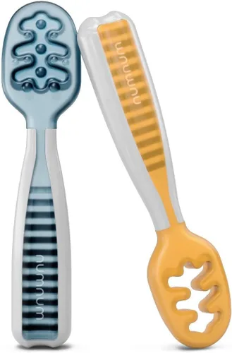 NumNum Juego de cucharas para bebé, utensilios esenciales Pre-Spoon GOOtensils para 6+ meses, cucharas de autoalimentación de primera etapa