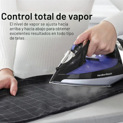 Vista 6 de Hamilton Beach Plancha de vapor para ropa y prendas de vestir con suela de acero inoxidable de prensa suave, 1200 vatios, cable retráctil de 8 pies