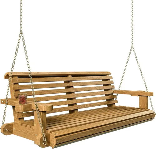 Vista 8 de Porchgate Amish - Columpio de porche resistente de 800 libras con tratamiento cómodo con cadenas (4 pies, color nogal cálido)
