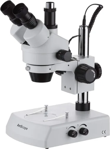 Vista 5 de AmScope SM-2TZ-DK Microscopio de zoom estéreo trinocular profesional, ocular WH10x, aumento de 3.5X-90X, objetivo de zoom 0.7X-4.5X, iluminación