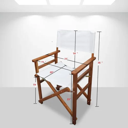 Vista 2 de 2-Piece Set of White Wood Canvas Folding Chairs - Natural Populus Wood, Foldable Design & Sturdy Construction, Breathable Seat for Comfort, Easy to