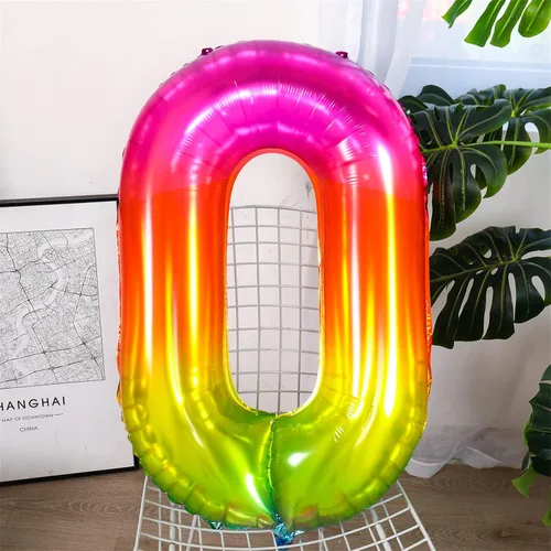 Vista 2 de Globo numérico, globos numéricos gigantes de 40 pulgadas para decoraciones de cumpleaños arco iris, globos numéricos grandes de 0 de mylar