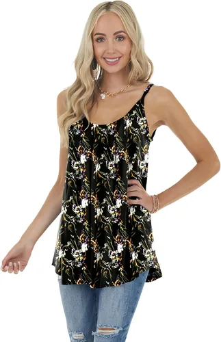 Vista 3 de Geifa Camisetas sin mangas de verano para mujer, plisadas, con tirantes delgados, ajuste holgado, casual, sin mangas