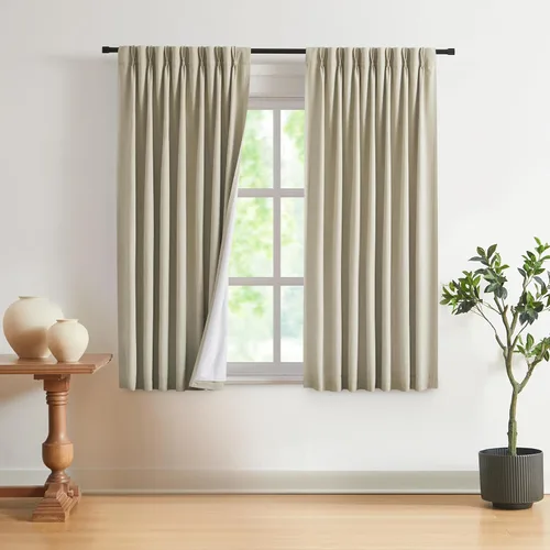 Vista 30 de Vision Home Cortinas marrones con pliegues pinzados, opacas completas, cortinas de ventana de lino mezclado para oscurecer la habitación, cortinas