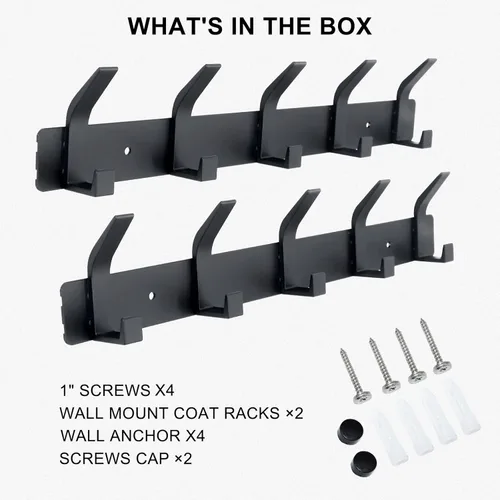 Vista 7 de Perchero montado en la pared, 5 ganchos para colgar abrigos, riel de metal resistente de doble gancho, perchero con ganchos, perchero de montaje