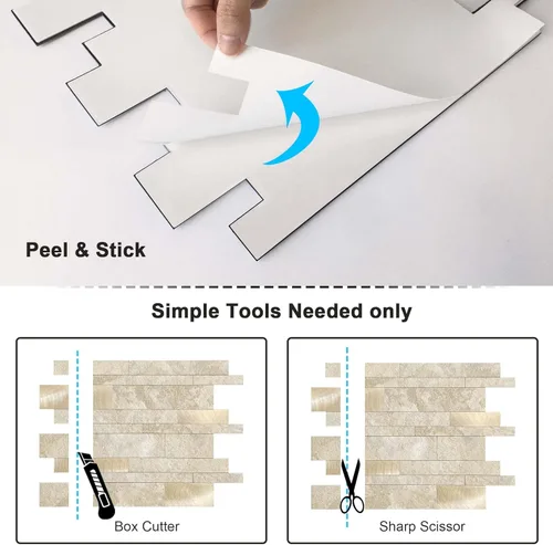 Vista 7 de BeNice Azulejos de protección contra salpicaduras para cocina, despegar y pegar, azulejos de mosaico lineal impermeable para salpicaduras en muro