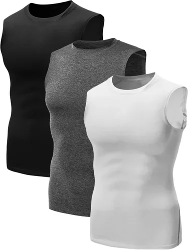 Vista 25 de NELEUS - Paquete de 3 camisetas sin mangas, con espalda en Y, Dri-Fit, para hombre, para gimnasio