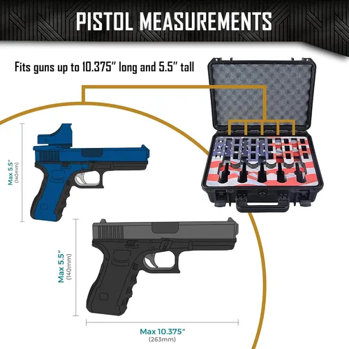 Vista 7 de Estuche para Armas de 5 Pistolas y 18 Cargadores con Inserción de Espuma Personalizada MyCaseBuilder - Impermeable, Resistente - Porta Armas
