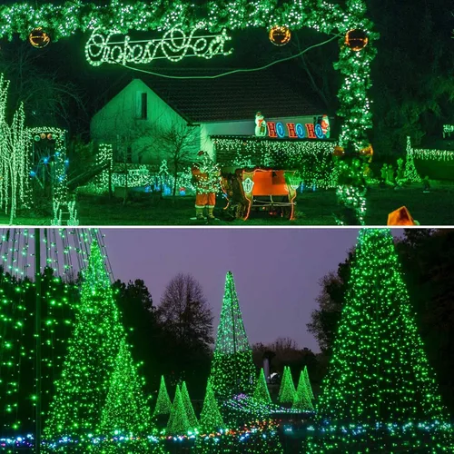 Vista 2 de Paquete de 2 480 luces LED solares de Navidad para exteriores, 170 pies de largo, luces solares súper largas para exteriores con 8 modos y función