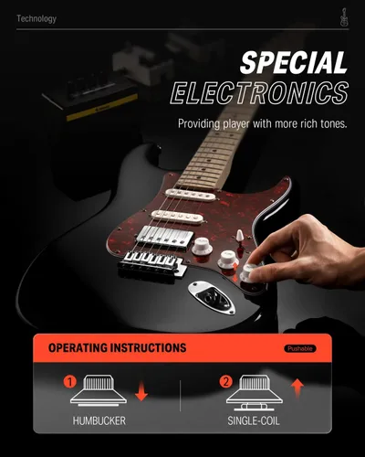Vista 6 de Donner, DST-152B Kit de guitarra eléctrica de 39 pulgadas HSS, con bobina de pastilla dividida, con amplificador, bolsa, accesorios, guitarra