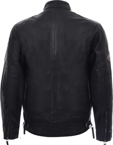 Vista 3 de Chaqueta de motociclista de cuero de napa negra Real Racing para hombre