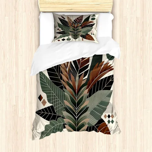 Vista 25 de Ambesonne Monstera - Juego de funda de edredón, estilo escandinavo bohemio, estampado triangular poligonal geométrico, juego de ropa de cama