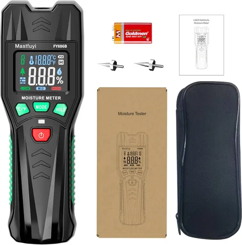 Vista 9 de Medidor de humedad de madera, probador de humedad de leña, detector de humedad para paneles de yeso, detector de fugas de agua tipo pin con alertas