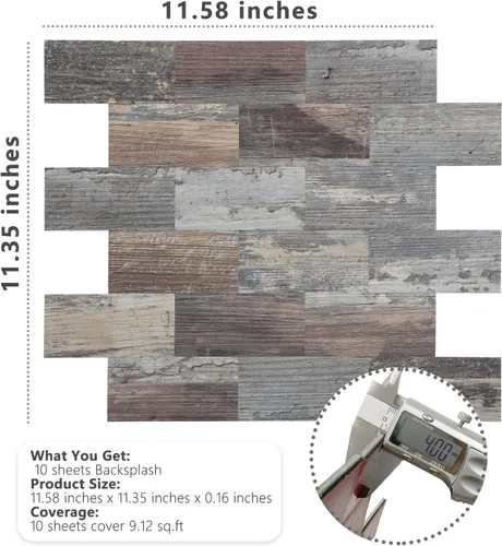 Vista 5 de STICKGOO 10 Hojas Azulejos Subway Despegar y Pegar para Salpicadero, Azulejos de Pared PVC Autoadhesivos para Salpicadero de Cocina, Panel de Madera