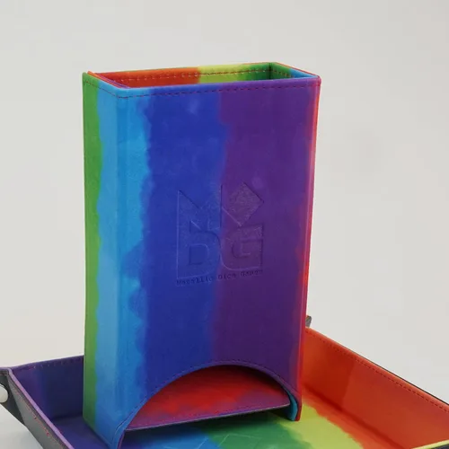 Vista 2 de FanRoll - Torre de dados plegable: acuarela arco iris, juego de rol, accesorios de dados para Calabozos y Dragones