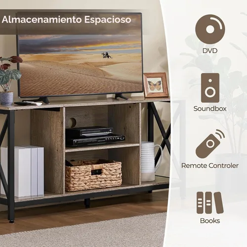 Vista 7 de Yaheetech Soporte de TV Industrial para TV de 55 Pulgadas, Mesa de Centro de Entretenimiento y Consola de Medios con Almacenamiento Abierto para Gris