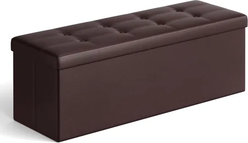 Vista 14 de SONGMICS cubo de almacenamiento de piel sintética, asiento, 15 pulgadas, Madera, Negro