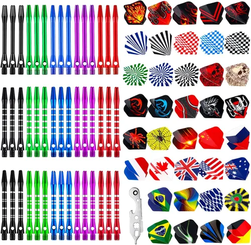 Vista 8 de Leitee 30 ejes de dardos de aluminio para puntas de acero de 1.969 in y 2.087 in, accesorios de dardos con 30 anillos de goma, 120 vuelos