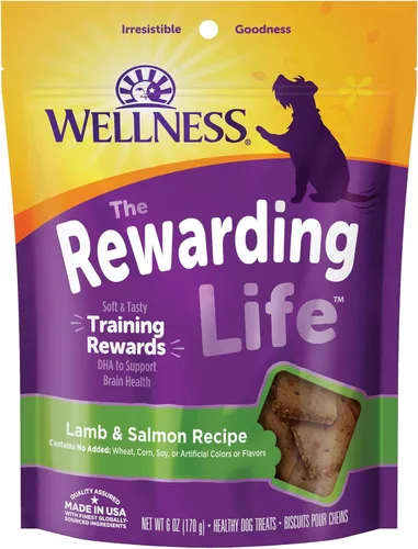 Vista 2 de Wellness Paquete de prueba de alimentos y golosinas para perros: comida seca completa de salud, cordero 5 libras y golosinas suaves Rewarding Life