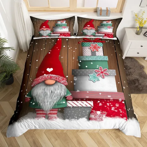 Vista 32 de Erosebridal Juego de ropa de cama de Navidad escandinavos gnomos de Papá Noel, funda de edredón de Papá Noel nevando para niños y niñas, funda