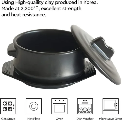 Vista 4 de Olla de piedra coreana con tapa y plato, olla de arcilla para cocinar olla caliente Dolsot Bibimbap y utensilios de cocina de sopa