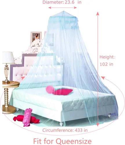 Vista 6 de BCBYou - Dosel de cama de princesa, mosquitero de encaje redondo, cúpula para cuna, cama individual, doble y queen, con gancho de techo jumbo