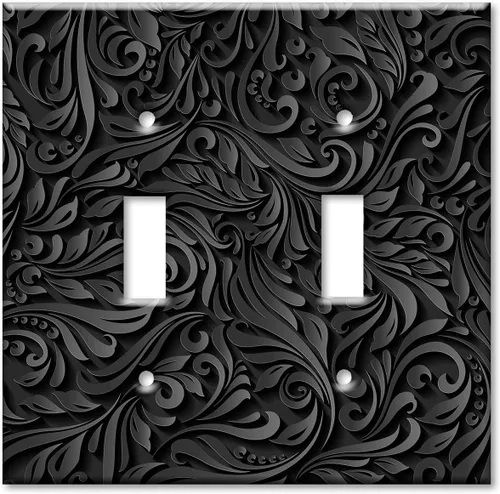 Vista 8 de Art Plates - Placa de interruptor basculante de doble banda (Decora - GFCI) - Placa decorativa de pared de metal - Estampado floral negro