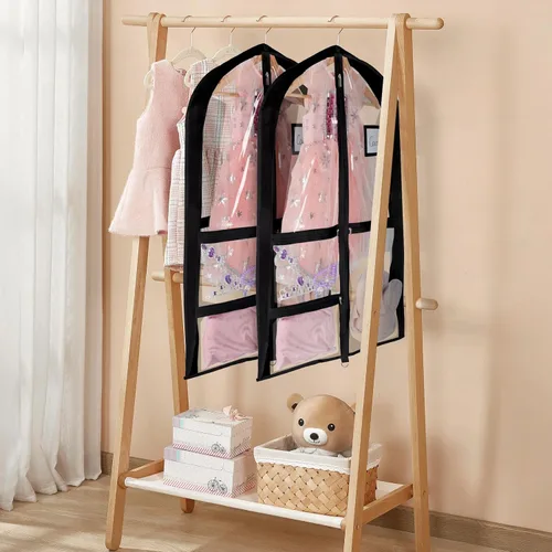 Vista 6 de Univivi Bolsas de PVC transparente para disfraz de baile, bolsa de ropa de 35 pulgadas para competiciones de baile, con 3 bolsillos separados