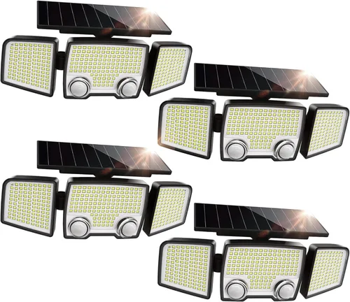 Vista 9 de UME Luces solares para exteriores, 332 LED, 7000 K, luces superbrillantes con sensor de movimiento para exteriores con 2 sensores, IP65 impermeable