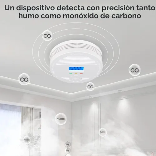 Vista 2 de Detector de humo y monóxido de carbono interconectado, batería de 10 años, alarma inalámbrica de humo y CO interconectada con sensores duales