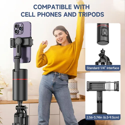 Vista 6 de Trípode de seguimiento facial automático, sin aplicación, soporte inteligente para teléfono con control remoto, rotación de 360°, soporte