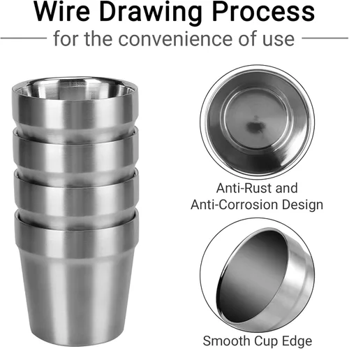 Vista 4 de Beasea Mini vasos de acero inoxidable, juego de 4 vasos de metal de 6 onzas, apilables de acero inoxidable 304, vasos de doble pared con aislamiento