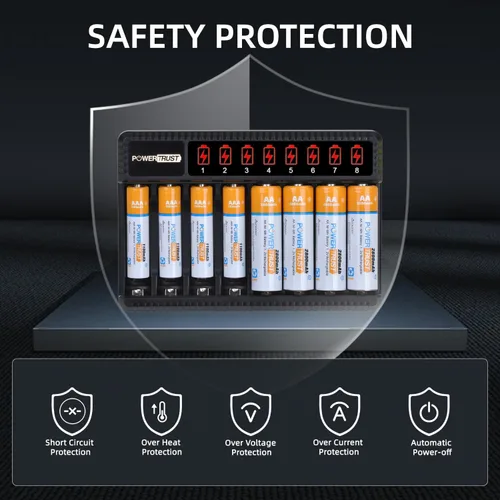 Vista 7 de Cargador de batería AA AAA de 8 bahías con pantalla LCD para baterías recargables Ni-MH Ni-CD AA AAA (carga rápida USB, ranura independiente)
