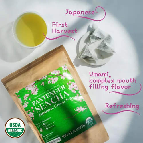 Vista 2 de Bolsas de té verde Sencha orgánicas 100 bolsas de té Sencha - USDA Organic Té verde japonés de primera cosecha por Pantenger.