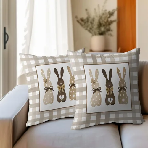 Vista 6 de Kawani Juego de 2 fundas de almohada de Pascua de 18 x 18 pulgadas, fundas de almohada de conejo de Pascua, decoración de Pascua, funda de cojín