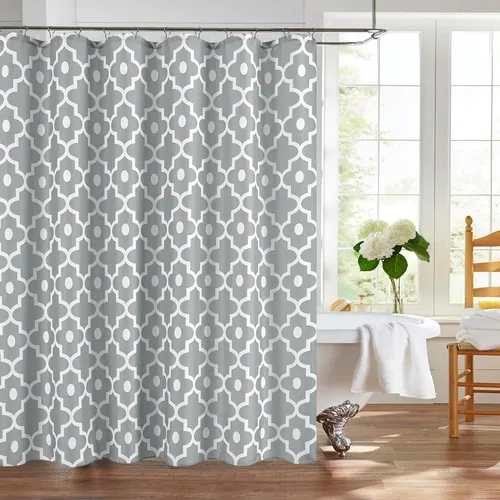 Vista 17 de Biscaynebay - Cortina de ducha extralarga de tela texturizada de 72 x 72 pulgadas, cortinas de baño modernas de lino con rayas doradas impresas