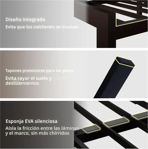 Vista 8 de Feonase Marco de cama Queen tamaño metálico con cabecera tapizada con botones de piel sintética, marco de plataforma resistente con almacenamiento