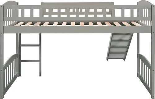 Vista 4 de Harper & Bright Designs Cama baja de tamaño individual con tobogán y escalera, cama alta junior para niños, cama alta de madera individual