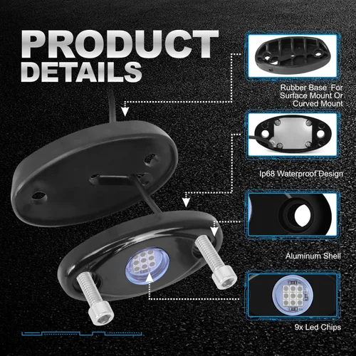 Vista 3 de 6Pods - Luces LED de neón azules para auto, camiones, ATV, UTV, SUV, debajo de la carrocería, luz impermeable (azul)