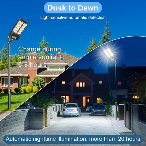 Vista 6 de Luces solares de calle de 6500 W impermeables para exteriores, luz solar comercial para exteriores, carga rápida, 120 luces LED solares de alto