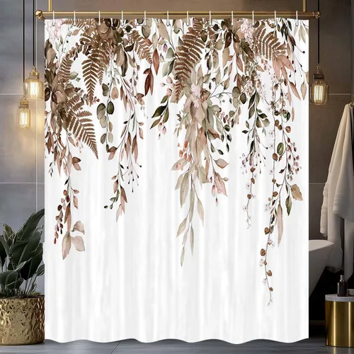 Vista 10 de Blue Eucalyptus Shower Curtain, Watercolor Leaf Eucalyptus Shower Curtain Sets Waterproof Plant Shower Curtains Leaves Cloth Bathroom Curtains 47X64