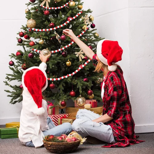 Vista 4 de Hicarer Guirnalda de cuentas de madera de Navidad de 16 pies, guirnalda de cuentas de madera de Navidad, decoración de bastón de caramelo