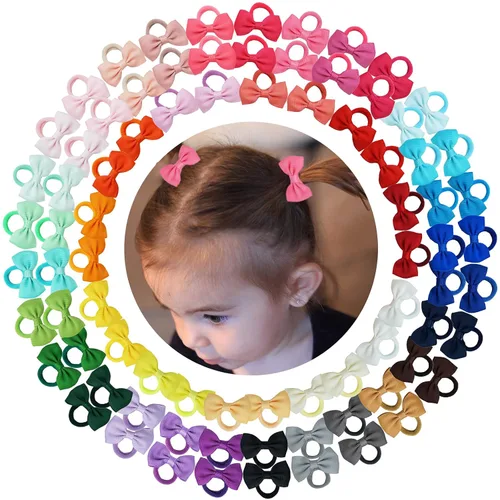 Vista 14 de 30 lazos para el pelo de 2 pulgadas para bebés y niñas, mini molinete de boutique, cinta elástica para el cabello, accesorios para niños pequeños